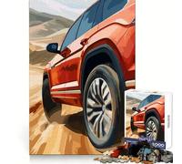 SUV Rouge sur Route déserte Puzzle Difficile de 1000 pièces pour Adultes Jeu intellectuel Découpe de qualité Cadeau Exquis 38x52cm