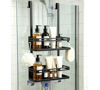 Suvexor Étagère de douche à suspendre sans perçage, étagère de salle de bain sans perçage, étagère de douche suspendue pour porte en verre sans cadre et portes de douche en verre, avec 2 paniers de