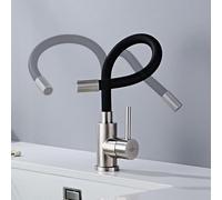 SUVIDA Robinet Cuisine Flexible Noir, Robinet de Cuisine Pivotant à 360°, Mitigeur Cuisine Noir avec Aérateur d'économie d'eau, Robinets d'évier en Acier Inoxydable, Monocommande Haute Pression