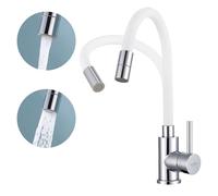 SUVIDA Robinet de Cuisine Flexible, Robinet Salle Bain avec 2 Types de Jets, Robinets d'évier Blanc Orientable à 360°, Mitigeur Cuisine Haute Pression, Acier Inoxydable, Économie d'eau