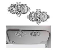 Suvnie Lot de 2 médailles de Saint-Christophe pour voiture, Saint Christophe et Notre Dame - Clip décoratif pour pare-soleil catholique pour bénir la sécurité de conduite, accessoires de voiture
