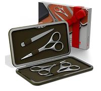 Suvorna Ensemble/kit de ciseaux pour cheveux faciaux 4 pièces pour hommes. Contient 4,5" moustache et barbe, oreilles et nez et ciseaux à sourcils avec une pince à épiler.