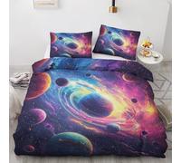SUWALI Housse de Couette 140x200 Système Solaire, Parure de Lit Motif Planète - Linge de Lit Imprimée 1 Personne en Microfibre avec Fermeture Éclair, 1 Taie d'oreiller 65x65