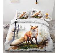 SUWALI Housse de Couette 160x200 Renard, Parure de Lit Motif Forêt Wildlife - Linge de Lit Imprimée 2 Personnes en Microfibre avec Fermeture Éclair, 2 Taies d'oreiller 65x65