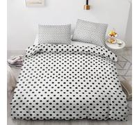 SUWALI Housse de Couette 200x200 A Pois, Parure de Lit Motif Noir et Blanc - Linge de Lit Imprimée 2 Personnes en Microfibre avec Fermeture Éclair, 2 Taies d'oreiller 65x65