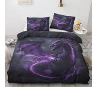 SUWALI Housse de Couette 200x200 Dragon, Parure de Lit Motif Mythique - Linge de Lit Imprimée 2 Personnes en Microfibre avec Fermeture Éclair, 2 Taies d'oreiller 65x65