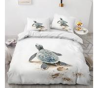 SUWALI Housse de Couette 200x200 Tortue, Parure de Lit Motif Tortue de Mer - Linge de Lit Imprimée 2 Personnes en Microfibre avec Fermeture Éclair, 2 Taies d'oreiller 65x65