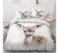 SUWALI Housse de Couette 240 x 260 Cerf, Parure de Lit Motif Mignon - Linge de Lit Imprimée 2 Personnes en Microfibre avec Fermeture Éclair, 2 Taies d'oreiller 65x65