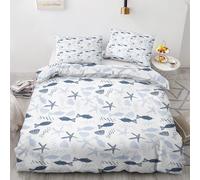 SUWALI Housse de Couette Océan 220x240, Parure de Lit Poisson étoile de Mer 2 Personnes avec Fermeture Éclair, Microfibre Imprimée Réversible Sets avec 2 Taies d'oreiller 65 x 65 cm