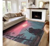 SUWALI Tapis Guerrier Japonais, Petit Tapis de Chambre Salon, Motif Coucher De Soleil Paysage, 60x90, Paillasson Interieur Entree Antidérapant, Lavable, Doux, Poil Ras, Decoration Maison