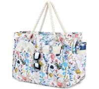 Suweir Sac de Plage Femme XXL Grand Sac Plage Familial avec Fermeture éclair et Poche Humide Imperméable Sac Piscine Beach Bag pour Plage Voyages Gym Piscine (Floral)