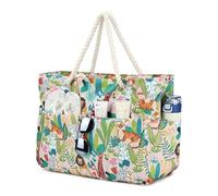 Suweir Sac de Plage Femme XXL Grand Sac Plage Familial avec Fermeture éclair et Poche Humide Imperméable Sac Piscine Beach Bag pour Plage Voyages Gym Piscine (Zoo)