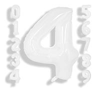 SUWEN 40 Pouces Blanc 4 Ballon Numéro Feuille Anniversaire Grand Chiffre | 4e Anniversaire Jubilé Fête Décorations Grands Ballons Numéros 0-9 Hélium Jumbo Géant Grande Mylar