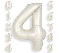 SUWEN 40 Pouces Blanc Crème 4 Ballon Numéro Feuille Anniversaire Chiffre | 4e Anniversaire Jubilé Fête Décorations Grands Ballons Numéros 0-9 Hélium Jumbo Géant Grande Mylar