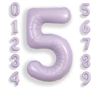 SUWEN 40 Pouces Lavande 5 Ballon Numéro Feuille Anniversaire Grand Chiffre | 5e Anniversaire Jubilé Fête Décorations Grands Ballons Numéros 0-9 Hélium Jumbo Géant Grande Mylar