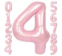 SUWEN 40 Pouces Rose 4 Ballon Numéro Feuille Anniversaire Grand Chiffre | 4e Anniversaire Jubilé Fête Décorations Grands Ballons Numéros 0-9 Hélium Jumbo Géant Grande Mylar