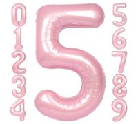 SUWEN 40 Pouces Rose 5 Ballon Numéro Feuille Anniversaire Grand Chiffre | 5e Anniversaire Jubilé Fête Décorations Grands Ballons Numéros 0-9 Hélium Jumbo Géant Grande Mylar