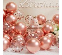 SUWEN 47 Pièces Or Rose Métallique Ballons Confetti Set | Brillant Ballon Latex Hélium Or Rose pour Anniversaire Remise des Diplômes Jubilé Fête Décorations