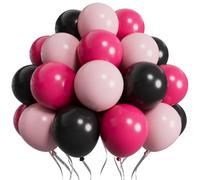 SUWEN 60 Pièces Rose Vif et Noir 12 Pouces Ballons Latex Kit | Ballons Rose Clair et Noir pour Anniversaire Mariage Révélation de Genre Douche Nuptiale Fête Décorations