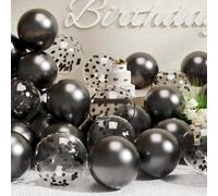 Suwen Métallique Noir Ballons et Confettis Ballons Lot de 47PCS 10 Pouce Latex Baudruche Hélium Chrome Noir Métallisé Ballon Gonflable pour Décorations de Fête Anniversaire Mariage Diplômes