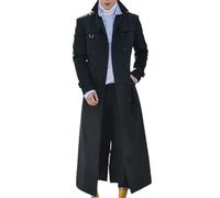 Suwequest Automne Extra Long Trench Manteaux Hommes Double Boutonnage Luxe Mode Manteau, Noir , M
