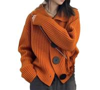 Suwequest Cardigan ample et épais à gros boutons pour femme - Pull tricoté pour l'automne et l'hiver - Veste à manches longues, Orange, Taille unique