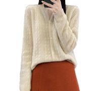 Suwequest Cardigan en laine mérinos à manches longues et col rond pour femme, beige, L