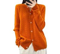 Suwequest Cardigan en laine mérinos à manches longues et col rond pour femme, Orange, XL