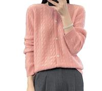 Suwequest Cardigan en laine mérinos à manches longues et col rond pour femme, Pnnrk, XXL