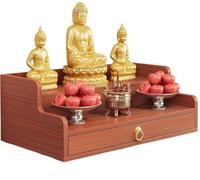 SUWOOPH Armoire Murale en Bois Massif avec tiroir, étagère Bouddha fabriquée à la Main for Les espaces de méditation, étagère d'exposition(Brown,50x40x26cm)