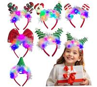 Suxdlan Bandeaux de noël lumineux à LED, plumes et lumières pour fêtes de noël, accessoires vacances amusants, 6 pièces