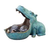 Suxdlan Bol à clés en forme d'hippopotame à bouche, ornement en résine, porte-clés, organisateur de vaisselle, décoration de maison pour pièces monnaie, bijoux, rangement bureau, bleu