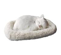 Suxdlan Chat réaliste, Jouet interactif pour Dormir et Respirer avec Tapis, Animaux en Peluche accompagnés pour Enfants, Adultes, Blanc