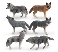 Suxdlan Ensemble de Figurines de Loup, 6 pièces, Figurines d'animaux réalistes, Anniversaire éducatif pour Enfants