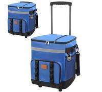 Suxdlan Glacière avec roulettes et poignée, sac isotherme pliable de 35 L avec fermeture éclair pour pique-nique et plage, étanche (bleu)