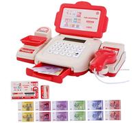 Suxdlan Jouet pour Enfants, Caisse enregistreuse, Scanner, Calculatrice, avec Argent, Carte de crédit, Shopping éducatif, Jeu de rôle, Jouet Rouge