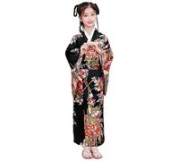 Suxdlan Kimono pour enfants pour filles, costume de Geisha en soie imprimé floral avec nœud au dos, Yukata pour cosplay et Halloween (taille 140)