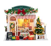Suxdlan Kit de Maison Miniature, éclairage de Noël Noël à la Maison Minuscule House avec Accessoires, à Batterie Easy Assembly en Bois Bricolage kit House Miniature Cadeau pour l'anniversaire