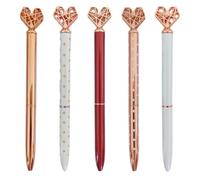 Suxdlan Stylo à bille en métal de 5pcs avec topper de coeur, 5 couleurs 5 pouces stylos à bille, écriture lisse des stylos portables pour la maison, l'école, le bureau