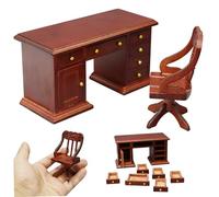 Suxdlan Table et Chaise de Maison de poupée, Ensemble Meubles Maison poupée en Bois à l'échelle 1/12 avec Bureau et Chaise Miniatures, Mini Meubles rétro pour décor scène d'étude
