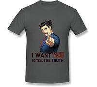 SUXISUUX New Phoenix Wright Wants You to Tell The Truth Men's Short-Sleeved Standard T-Shirt Black Manches Courtes(X-Large)