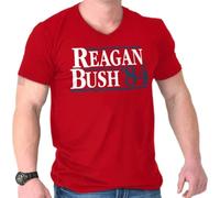 SUXISUUX Ronald Reagan George Bush 84 Election POTUS V Neck T Shirt Manches Courtes(Large)