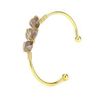 SUXUMHAO Bracelet de perles fait à la main, convient aux hommes et aux femmes, bracelet en métal enveloppé de pierres brutes naturelles (marron clair)