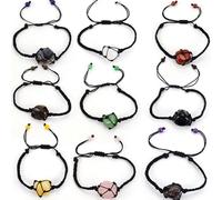 SUXUMHAO Bracelet de perles fait à la main, convient aux hommes et aux femmes, corde noire tissée à la main, bracelet de sac en maille en pierre naturelle, bracelet réglable (rose)