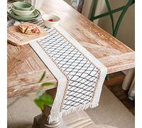 SUXUMHAO Chemin de table à pampilles - Ficelle des deux côtés - Longue nappe tressée bicolore - Matériau naturel - Vacances américaines pour table basse - Décoration de salle à manger - 30 x 198,1 cm