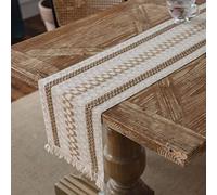 SUXUMHAO Chemin de table à pampilles - Ficelle des deux côtés - Longue nappe tressée bicolore - Matériau naturel - Vacances américaines pour table basse - Décoration de salle à manger - 30 x 177,8 cm