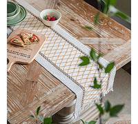 SUXUMHAO Chemin de table à pampilles - Ficelle des deux côtés - Longue nappe tressée bicolore - Matériau naturel - Vacances américaines pour table basse - Décoration de salle à manger - 30 x 177,8 cm