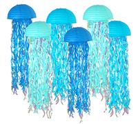 suxuMhao Lanternes en papier à suspendre bleues en forme de poisson gelée, lanternes en papier colorées dégradées pour fête sur le thème de la sirène, décorations d'anniversaire sous la mer et l'océan