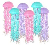 suxuMhao Lanternes en papier à suspendre en forme de poisson en gelée, rose, violet, bleu, dégradé de couleurs, lanternes en papier pour fête d'anniversaire sur le thème de la sirène, décorations