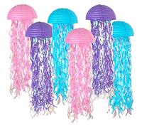 suxuMhao Lanternes en papier à suspendre en forme de poisson rose, violet, bleu, dégradé de couleurs, lanternes en papier pour fête sur le thème des sirènes, décorations d'anniversaire sous la mer et